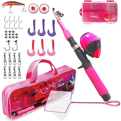Play22 Kids Fishing Pole Pink - 40 Pc Kids Fishing Rod and Reel Combos - Fishing Poles for Youth Kids Includes Fishing Tac...