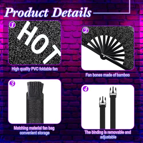 FairySandy Large Rave Fan UV Glow Hand Fan with Holster for Men/women, Disco Party Favor for Edm Music Festival Club Rave ...