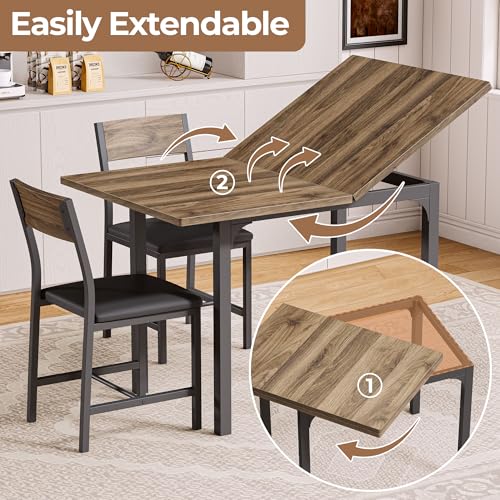 IRONCK 5-Piece Dining Table Set for 4, Extendable Kitchen Table Chairs Set of 4, Dining Room Table with 4 Upholstered Chai...
