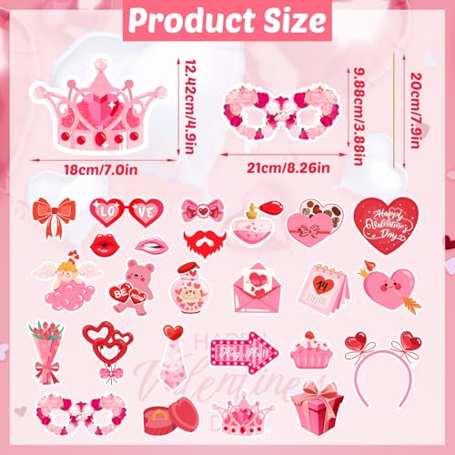 JXYCBZYing Hot Pink Valentine's Day Photo Booth Props - Pack of 24 | Happy Lovers Selfie Photo Booth Props for Valentines ...