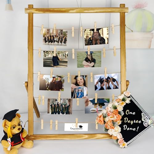 FramePro Freestanding Photo Display Board with Clips, Stable Tabletop Picture Frame Stand Holds 30+ Photos, Graduation Cen...