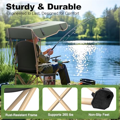 VTOY Portable Camping Chair with Canopy - Folding Chair with Canopy, Durable 600D Oxford Canopy Chair for Camping, Beach, ...