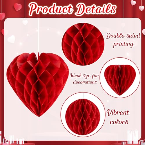 40Pcs Valentines Day Party Heart Decorations - Red Pink White Paper Honeycomb Hearts Balls Hanging, Valentine's Decor for ...