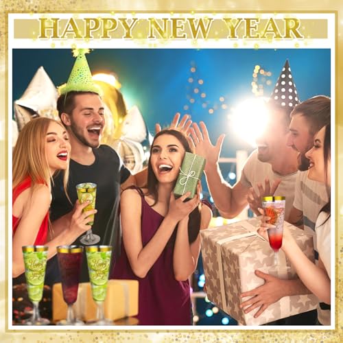 Jingmore 48 Pack 2026 Happy New Year Gold Rimmed Plastic Champagne Flutes Cheer to 2026 Celebration New Years Eve Party Su...