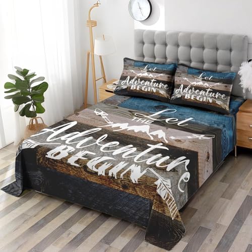 Pamnest Queen Size Bed Sheet Sets, Camp Adventure Soft Microfiber 4 Pcs Bedding Sets for Kids and Adults Bedroom Bed Deco...
