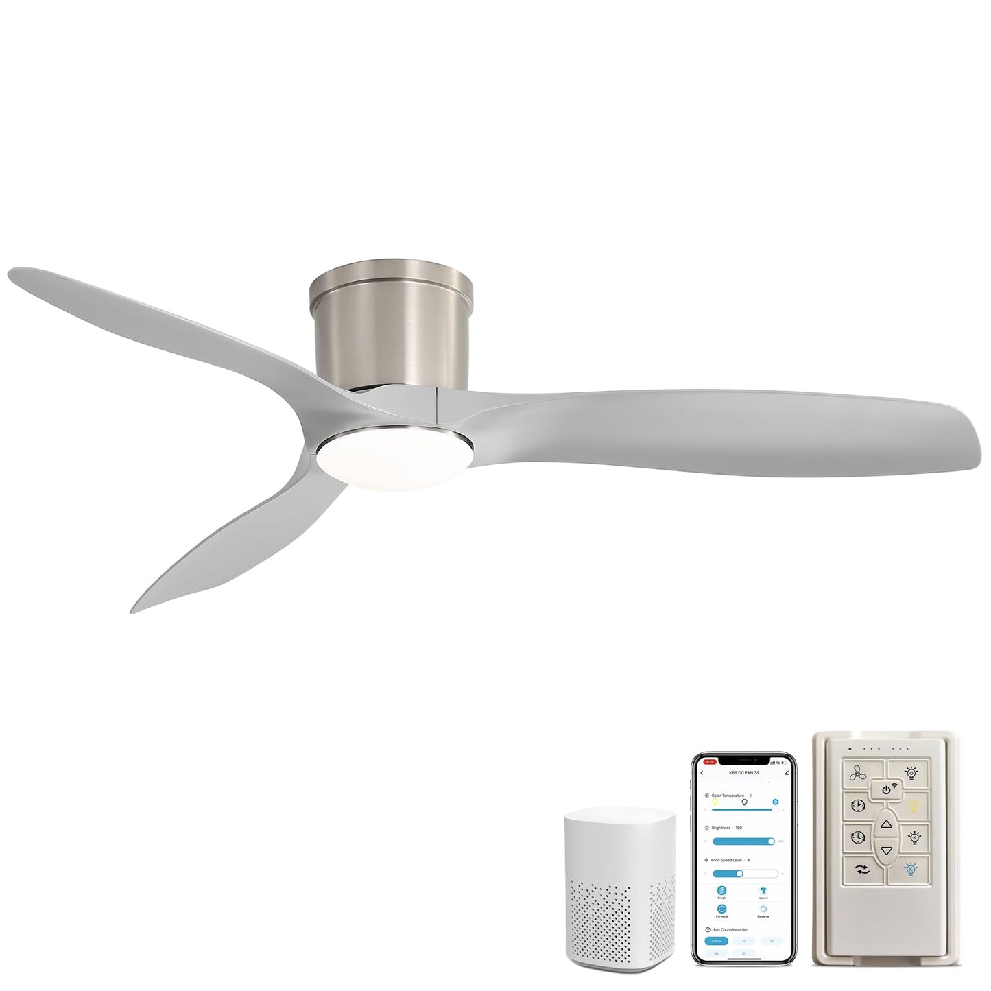 Sofucor 52 Inch Smart Ceiling Fan with Lights, Modern Low Profile Flush Mount Ceiling Fan with 6500CFM, Compatible with Alexa/Google/App, 3 Plastic Blade, Dimmable Timer Reversible DC Motor, ETL, ABS