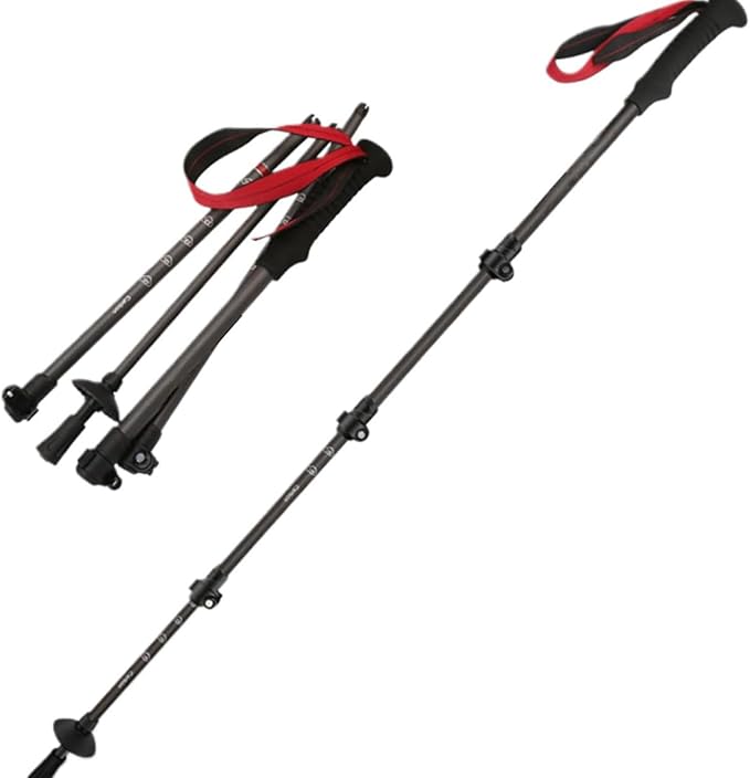 Black Foldable Hiking Pole (Carbon Fiber, Lever Lock, Storage Bag), 130cm, 1-Piece