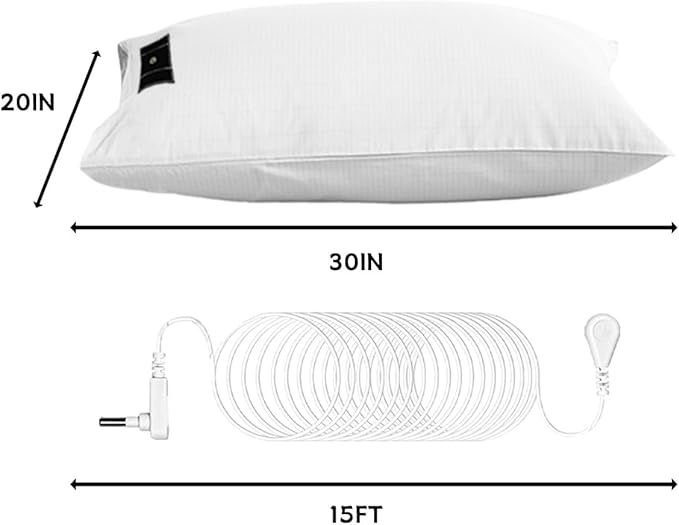 Grounding Pillowcase with Grounding Cord, Grounding Pillowcase Queen Contains Silver Fibers, Conductive Cotton Grounding Pillow Case, Improve Sleep, Relieve Pain (20x30IN, White)