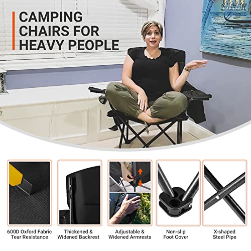 KingCamp Padded Portable Outdoor Folding Lounge Chairs with Built In Cupholder, Insulated Cooler Sleeve, and Side Storage ...