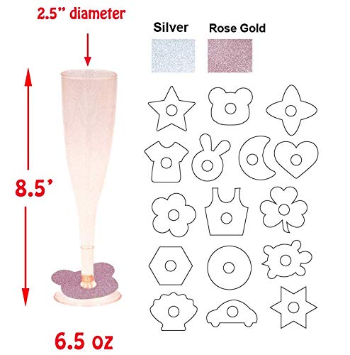 Homy Feel Rose Gold Glitter Plastic Champagne Flutes 30 Pack, 6.5 OZ Disposable Plastic Wine Glasses, Reusable Champagne G...
