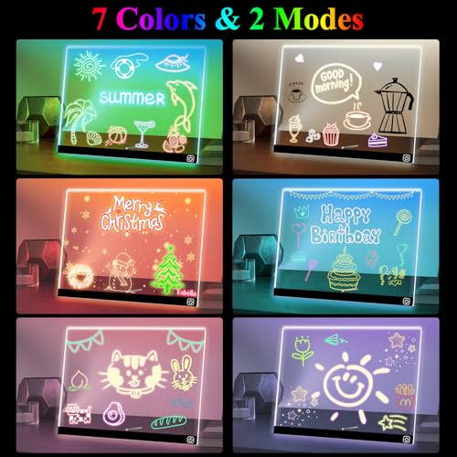 Exbelle 16“ LED Drawing Message Note Board 7 Colors Light Acrylic Dry Erase Lumiboard with Colors 2 Modes as Night Light f...