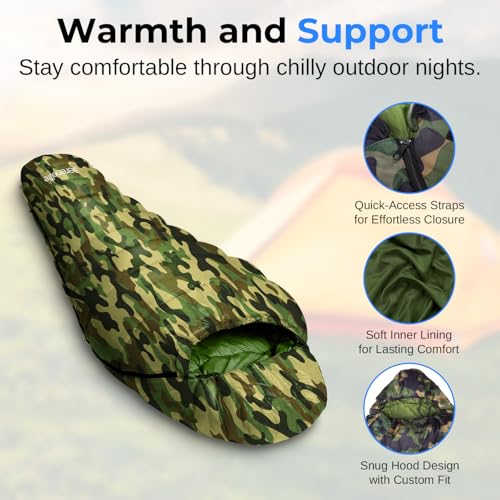 SereneLife 0 Degree Mummy Sleeping Bag – Military-Style, Lightweight & Waterproof for Extreme Cold, Stays Warm in 5–10°F, ...