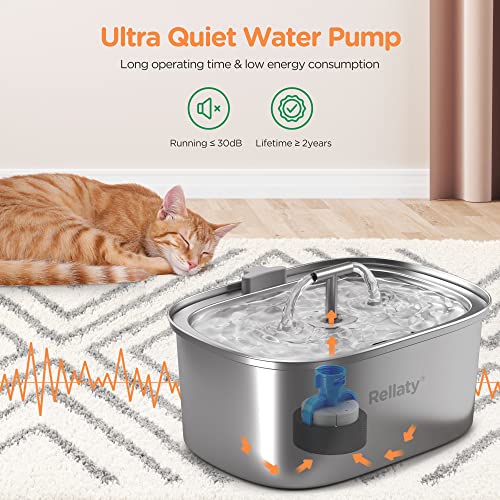 Cat Water Fountain Stainless Steel: 3.2L/108oz Pet Fountain Water Bowl Dog Drinking Dispenser Cat Feeding & Watering Suppl...