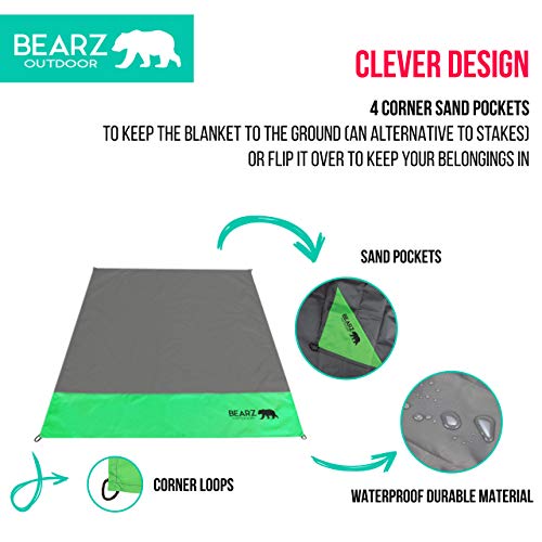 BEARZ Outdoor Pocket Blanket - Beach Blanket Waterproof Sandproof, Picnic Blankets Waterproof Foldable, Lightweight & Comp...