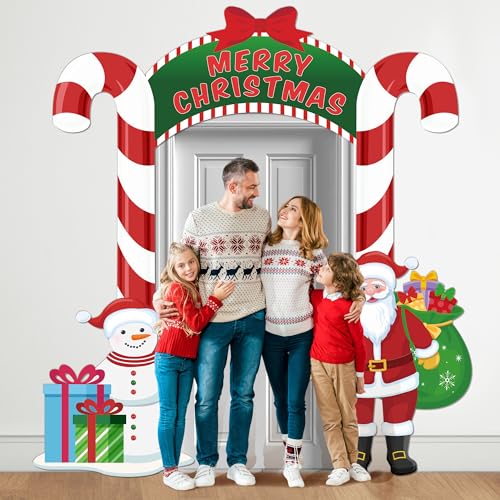 Christmas Door Banner Snowman and Santa Claus Party Porch Banners Merry Hanging Backdrop Candy Cane Photo Booth Props for ...