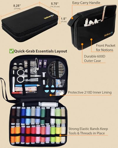 Vellostar Sewing Kit for Adults & Beginners - A Portable Hand Needle and Thread Kit with Premium Sewing Supplies and Acces...