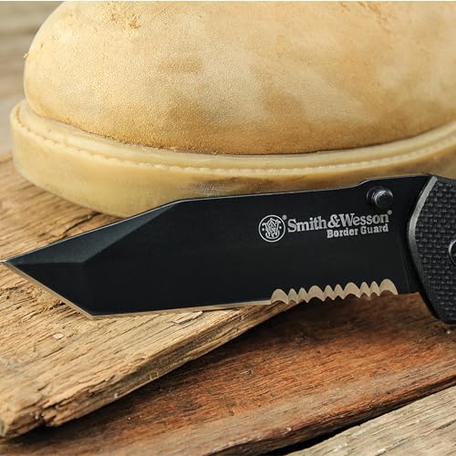Smith & Wesson Border Guard SWBG6TS 10.1in S.S. Folding Knife with 4.2in Serrated Tanto Blade and G-10 Handle for Outdoor,...
