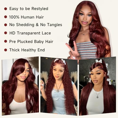 28 Inch Reddish Brown Lace Front Wigs Human Hair Pre Plucked 200 Density Body Wave Lace Frontal Wig Human Hair 13x4 HD Lace Brown wig with baby hair