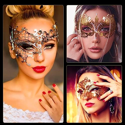 Masquerade Mask for Women Shiny Rhinestone Venetian Party Prom Ball Metal Mask