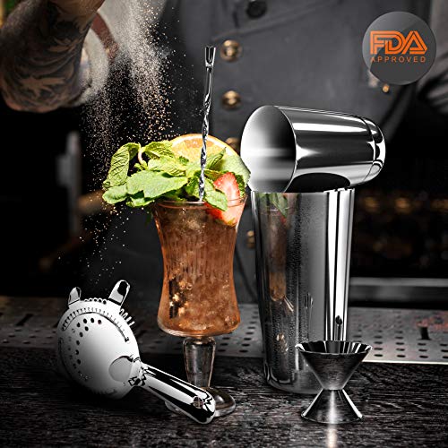 NutriChef Mixology Bartender Cocktail Shaker Set - Includes 15 & 30 oz Stainless Steel Shakers, 6 Bottle Pourers & More | ...