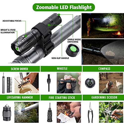 ZENHOSIT Multifunctional Folding Tactical Shovel Hatchet Combo - With Axe, Flashlight, Extension Handles - For Camping, Cy...