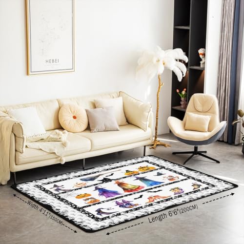 Happy Halloween Area Rug 3'x5',Witch Pumpkin Lantern Decor Non Shedding Rug for Kids Teen Adults,Gothic Style Cartoon Decorative Carpet for Playroom Bedroom Dining Room