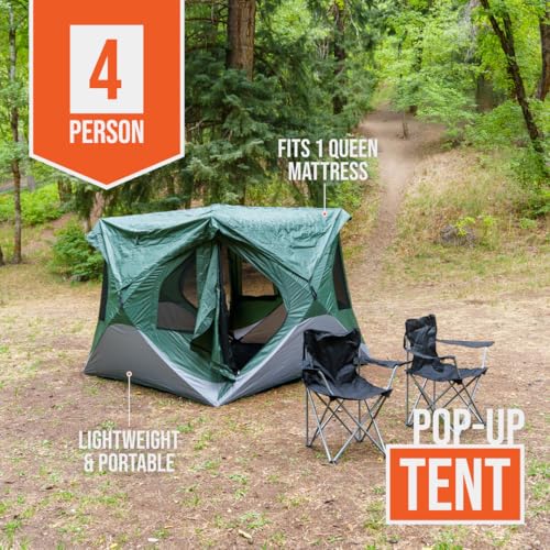 Instant Pop Up Camping Tent for 4-6 People | High-End All-Season Tent with Mesh Windows, Waterproof Rainfly & Tool-Free Se...