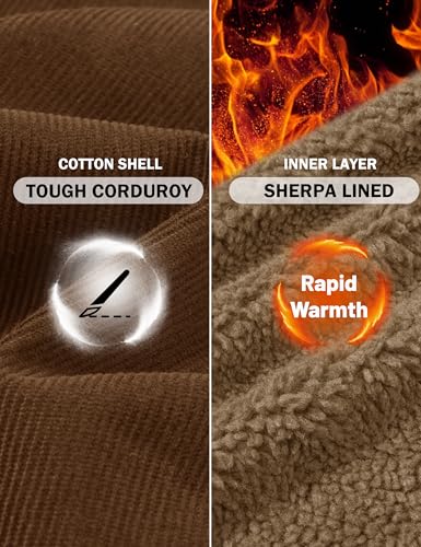 MAGCOMSEN Men's Corduroy Jacket Winter Sherpa Lined Warm Thick Trucker Cargo Coat with 5 Pockets