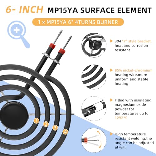 660532 MP15YA 1500W 4 Coil Electric Range Burner Element Unit 6" Fit for Whirl-pool Replacement Part by AMI PARTS - Replac...