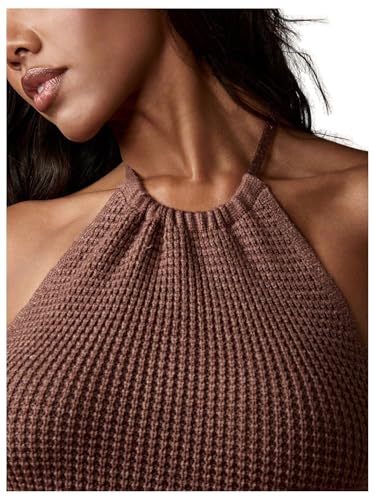 Floerns Women's Star Sequin Crochet Halter Dress Sleeveless Fringe Trim Going Out Party Mini Dresses