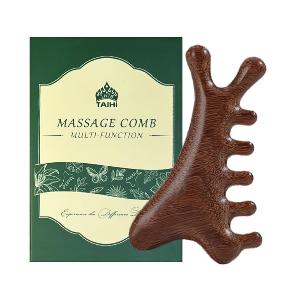 TAIHI Wooden Scalp Massager with Gift Box Wooden Comb Handmade Green Sandalwood Scalp Comb for Gua Sha Head Neck Face Care