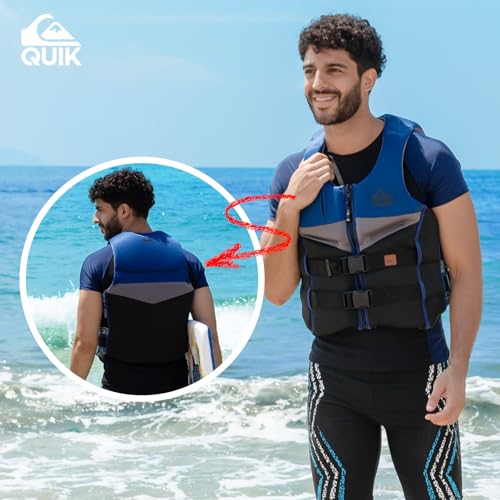QUIKSILVER Men's Life Vest, USCG and Transport Canada Approved Type III PFD, Evoprene Life Jacket for Boating Kayaking Raf...