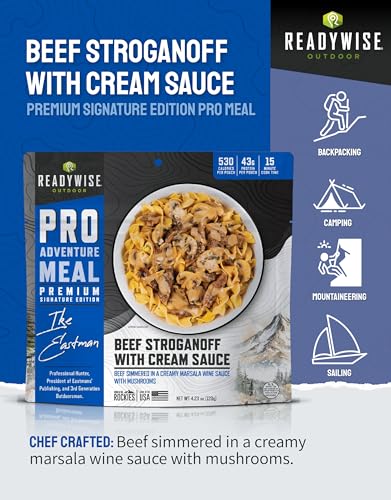 ReadyWise Outdoor Pro Adventure Meal Beef Stroganoff with Cream Sauce, Premium Freeze-Dried Food for Camping, Hiking, and ...