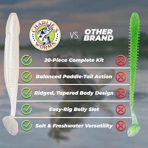 Charlie's Worms Bass Lures Freshwater Fishing Lure - Scented Artificial Softbait for Freshwater & Saltwater Bass Fishing, ...