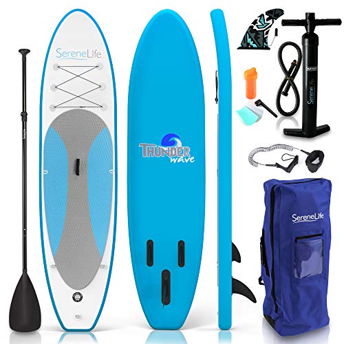 SereneLife Inflatable Stand Up Paddle Board (6 Inches Thick) with Premium SUP Accessories & Carry Bag | Wide Stance, Botto...