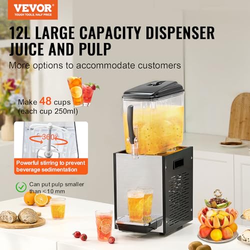 VEVOR Commercial Beverage Dispenser, 12 L / 12.7 QT Juice Dispenser, 170W 304 Stainless Steel Food Grade Ice Tea Drink Mac...
