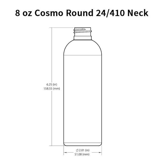 6 PCS Empty White HDPE Bottle 8oz - Cosmo Round Plastic Bottles - 24/410 Fine Mist Sprayer Caps Smooth Black - for Freshness and Leak Prevention - Phthalate Free Approved for Safe Cosmetics