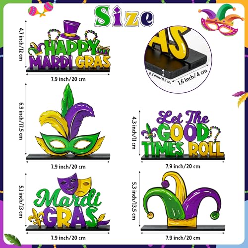 Haooryx Mardi Gras Wooden Centerpieces Decorations - 5Pcs Mardi Gras Carnival Themed Wood Detachable Table Topper Let The ...