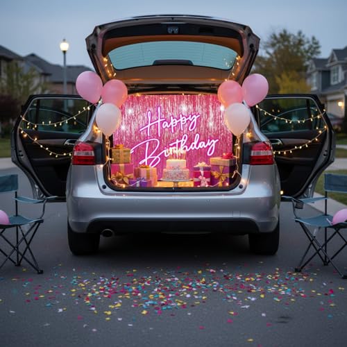 Gilprop 5x3 ft Shine Pink Happy Birthday Backdrop for Lady Girls Women Happy Birthday Banner Princess Theme Party Decorati...