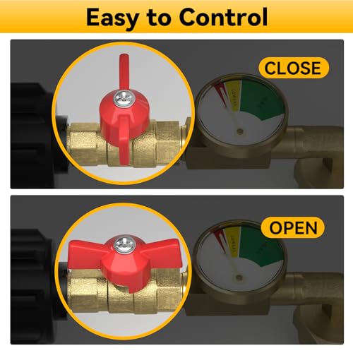 Rushare Upgraded Propane Refill Adapter for 1 lb. Tanks, with Valve and Gauge, Fill 1 lb Bottles from 20 lb Tank, 90-Degre...