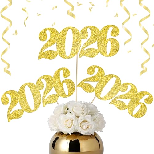 2026 Centerpiece Sticks Number 2026 New Year Table Decorations 12PCS Graduation Table Toppers Glitter Gold 2026 Table Cent...