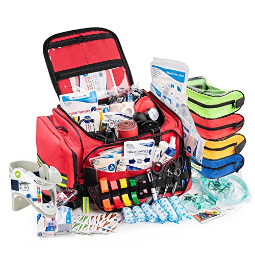 Scherber Fully-Stocked First Responder Professional Advanced EMT/EMS Trauma Kit | HSA/FSA Approved | Reflective Bag w/10+ ...