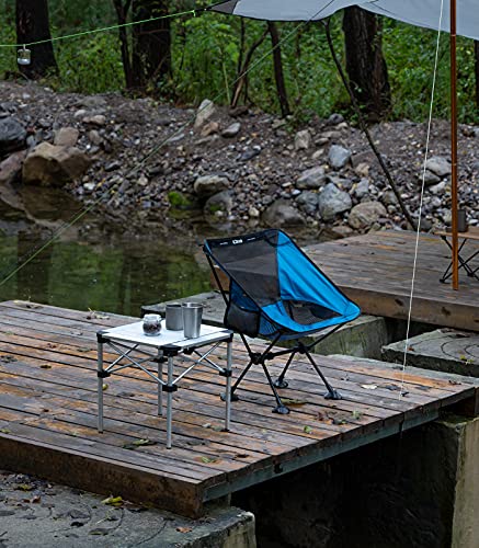 iClimb 1 Lightweight Stable Folding Square Table and 1 Ultralight Compact Anti-Sinking Large Feet Chair Bundle, for Single...