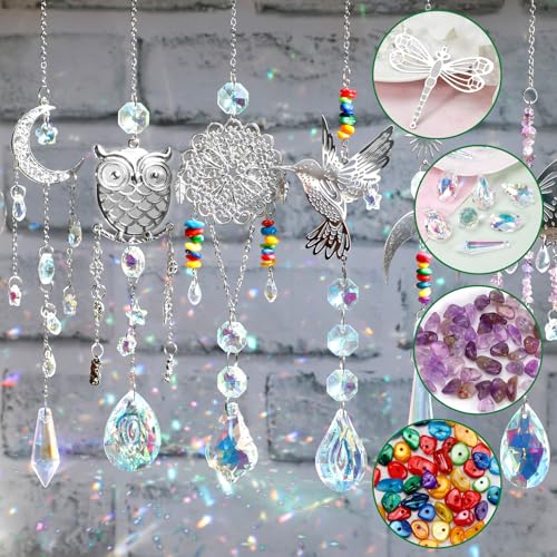 Worgree DIY Suncatcher Kit 460pcs Sun Catchers Making Supplies Art and Crafts for Adults Hanging Prism Sun Catcher with Cr...
