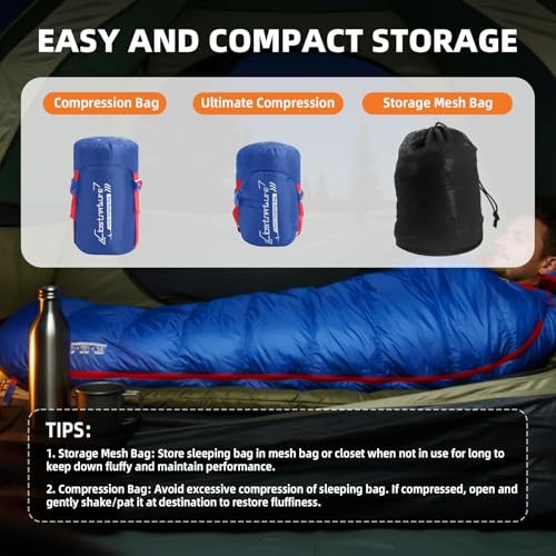 Clostnature Down Sleeping Bag for Adults - 20D 550 Fill Power Backpacking Mummy Sleeping Bag for 16°F - 45°F, Lightweight ...