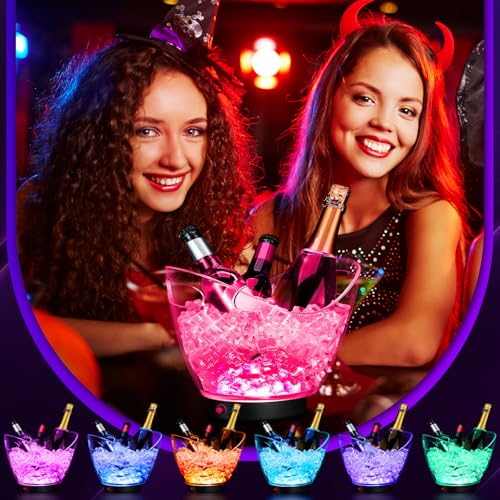 Umigy 6 Pcs 5L LED Ice Buckets Clear Plastic Ice Bucket Large Capacity Light RGB Colorful LED Cooler with Lights for Champ...