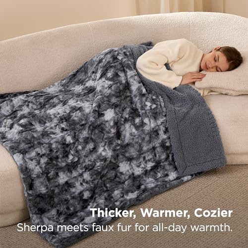 Bedsure GentleSoft Sherpa Fluffy Throw Blanket - Fleece Warm and Cozy Throw for Women Gift, Plush & Fuzzy Faux Fur Christm...