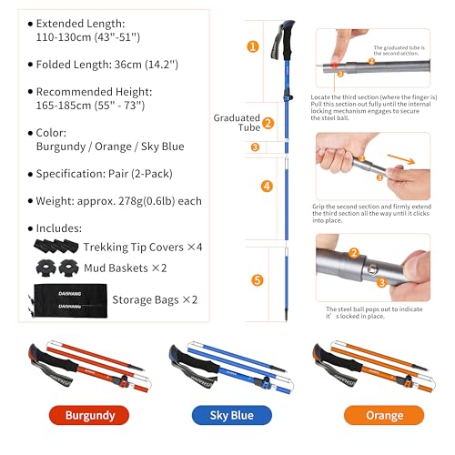 TGpao 2-Pack 7075 Aluminum Ultra-Light Folding Trekking Poles - Professional Hiking Walking Sticks, Adjustable, Portable f...