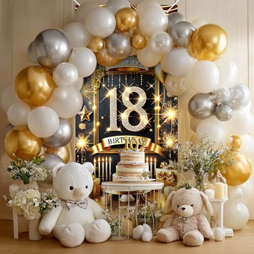 HOMETITUTE 18th Birthday Door Cover 71x35 Inch Royal Gold Birthday Banner for Party Decorations Crown Cake Gift Backdrop S...