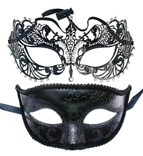 ZbFwmx Couple Masquerade Mask Set - Black Costume Masks for Women & Men - Cosplay & Party Masquerade Ball